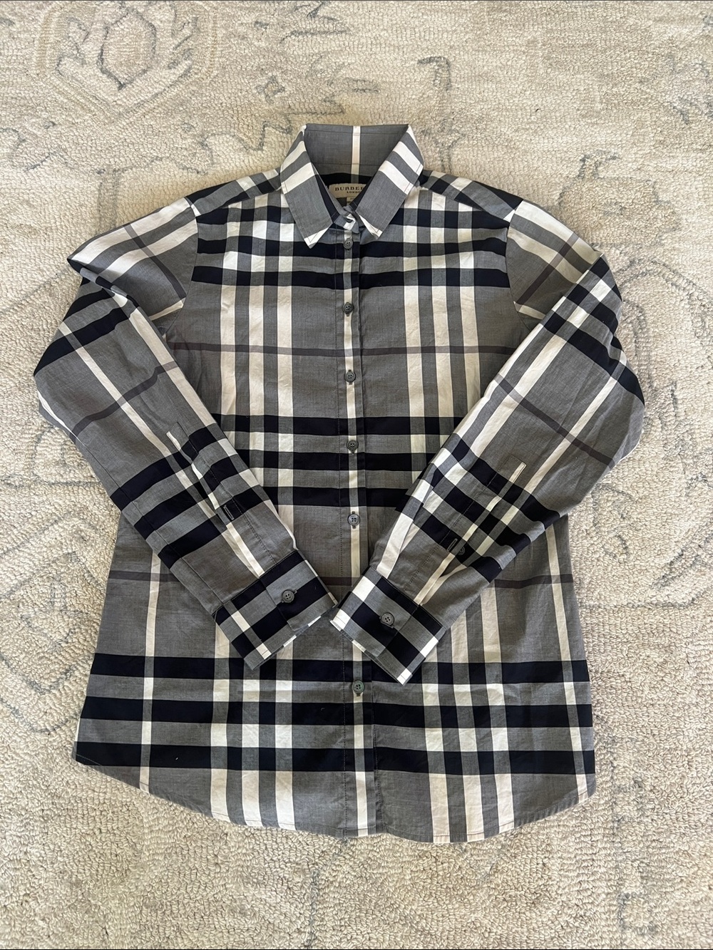 Burberry Grey & Black Classic Plaid Button Down Shirt